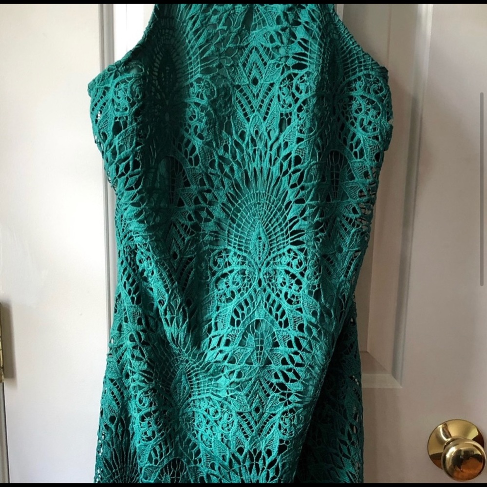 Lulus Lucky in Lace Emerald/Forest Green Lace Halter Midi Dress - Picture 7 of 13